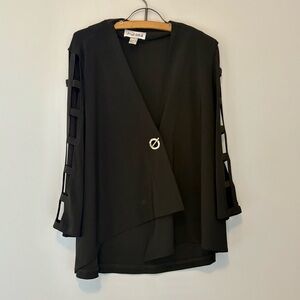Joseph Ribkoff Women’s 10 Black Open Sleeve Asymmetric Jacket with Gold Buckle